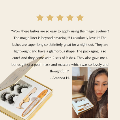 Eyelash kit with false lashes and gold-toned liner shown with rating stars