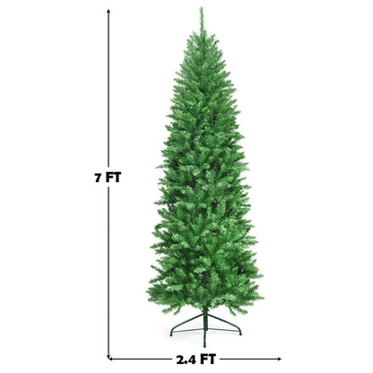6 Feet PVC Hinged Pre-lit Artificial Fir Pencil Christmas Tree with 150 Lights