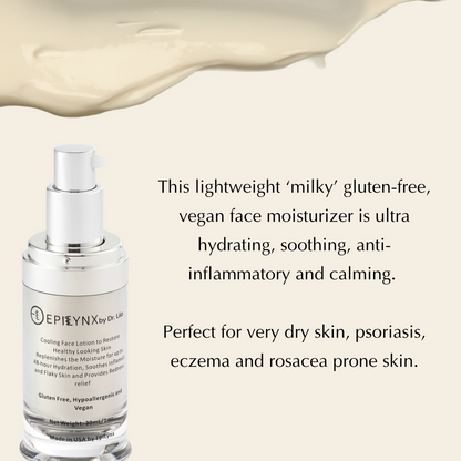 Face moisturizer bottle with chrome pump with beige cream in the cap