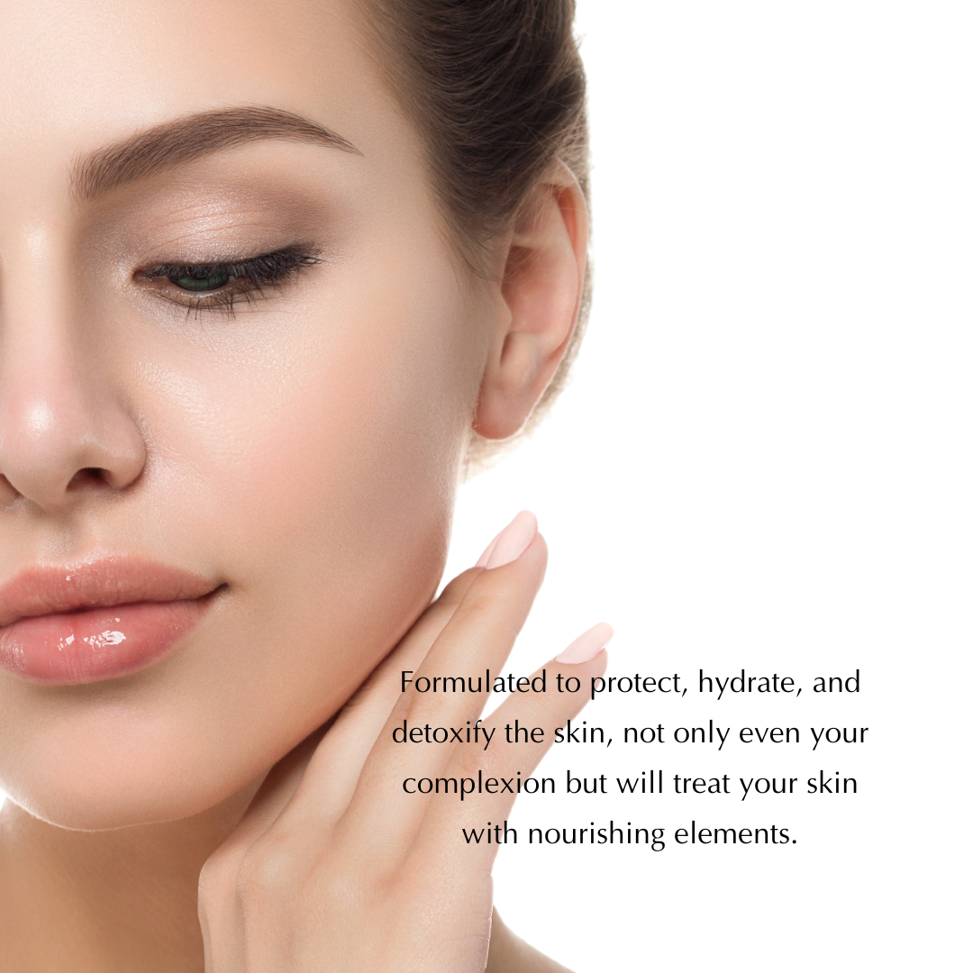 Face with foundation and concealer applied near cheek and lips, with hand blending