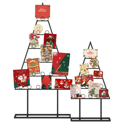 2 Pack Christmas Tree Photo Holder with 36 Round Clips and Metal Hanging Rack-Black