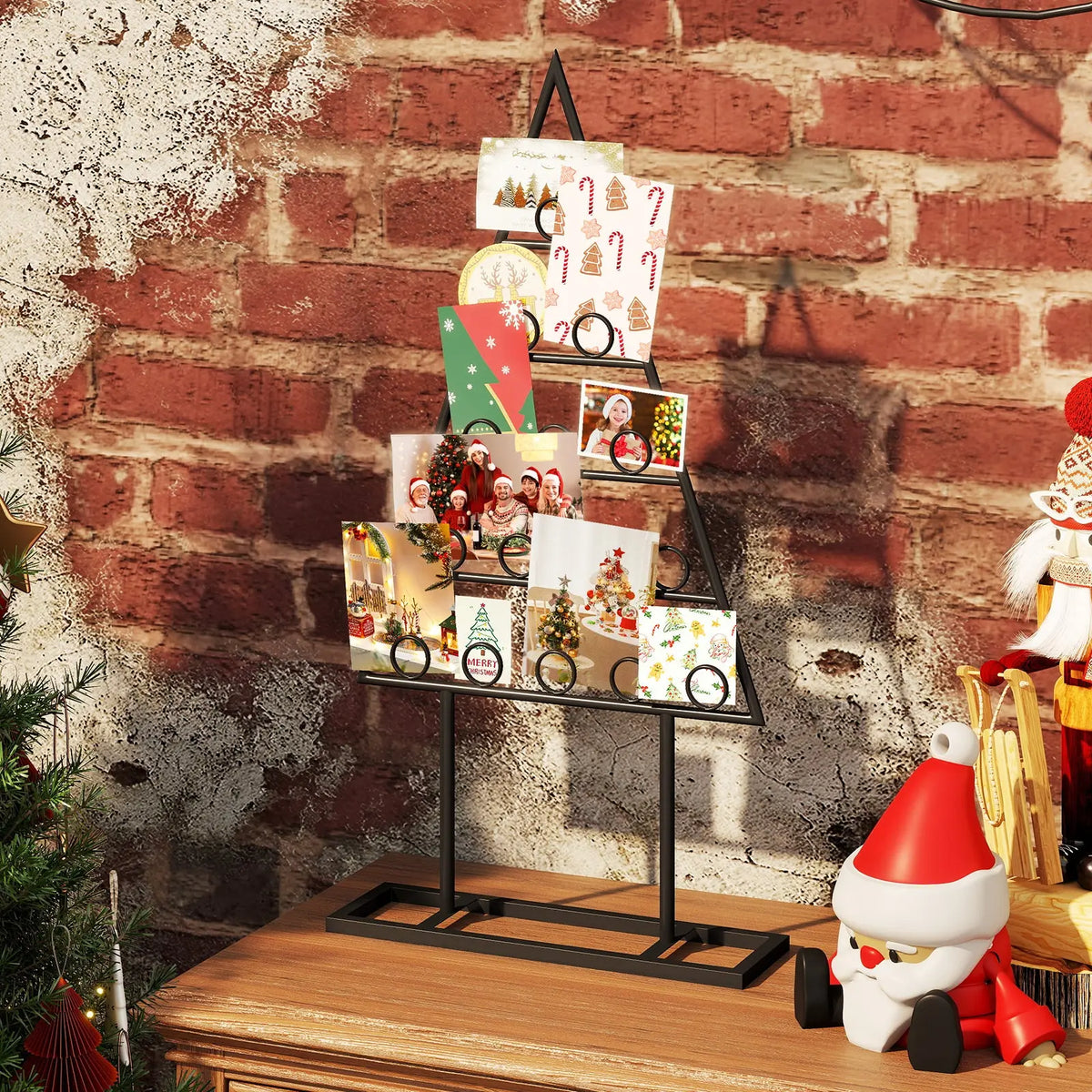 2 Pack Christmas Tree Photo Holder with 36 Round Clips and Metal Hanging Rack-Black