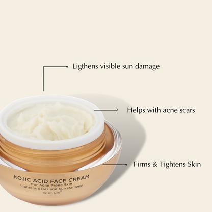 Kojic acid face cream jar close-up with open top and thick white cream