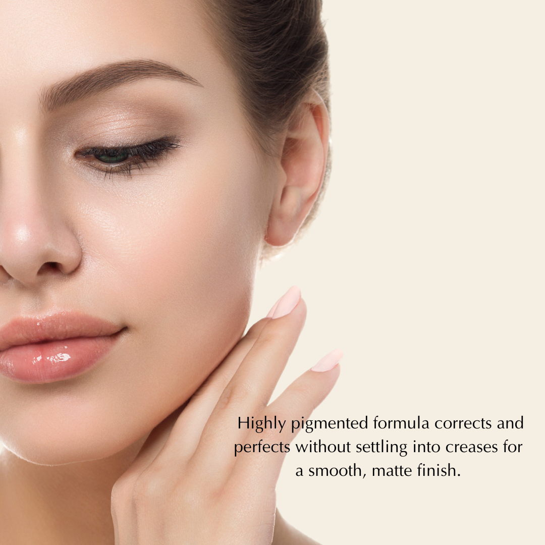 Matte concealer applied near eye and cheek with doe-foot applicator