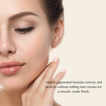 Matte concealer applied near eye and cheek with doe-foot applicator