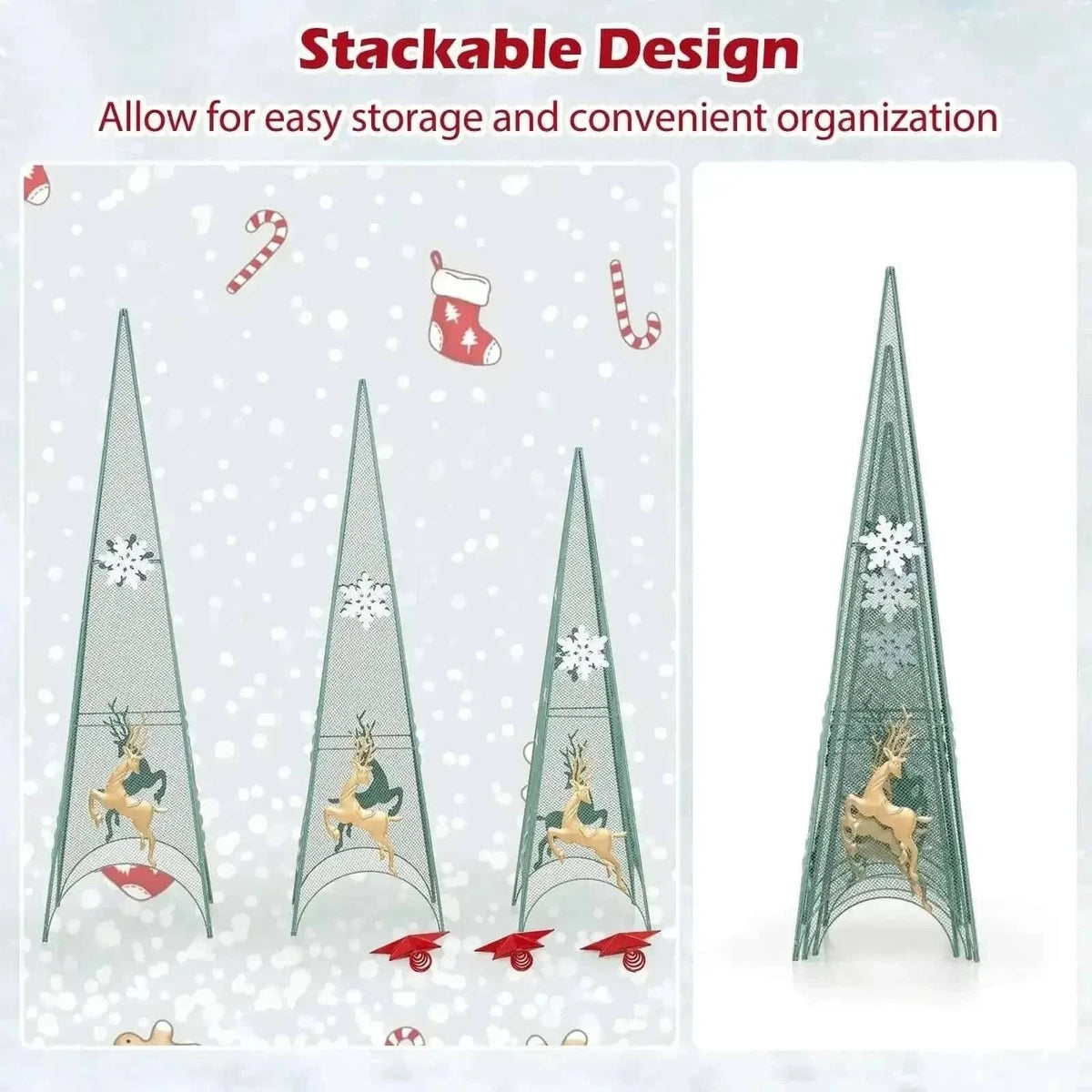 3/3.5/4 Feet Set of 3 Tower Shaped Christmas Trees with Removable Star Toppers Cartsfy Inc.