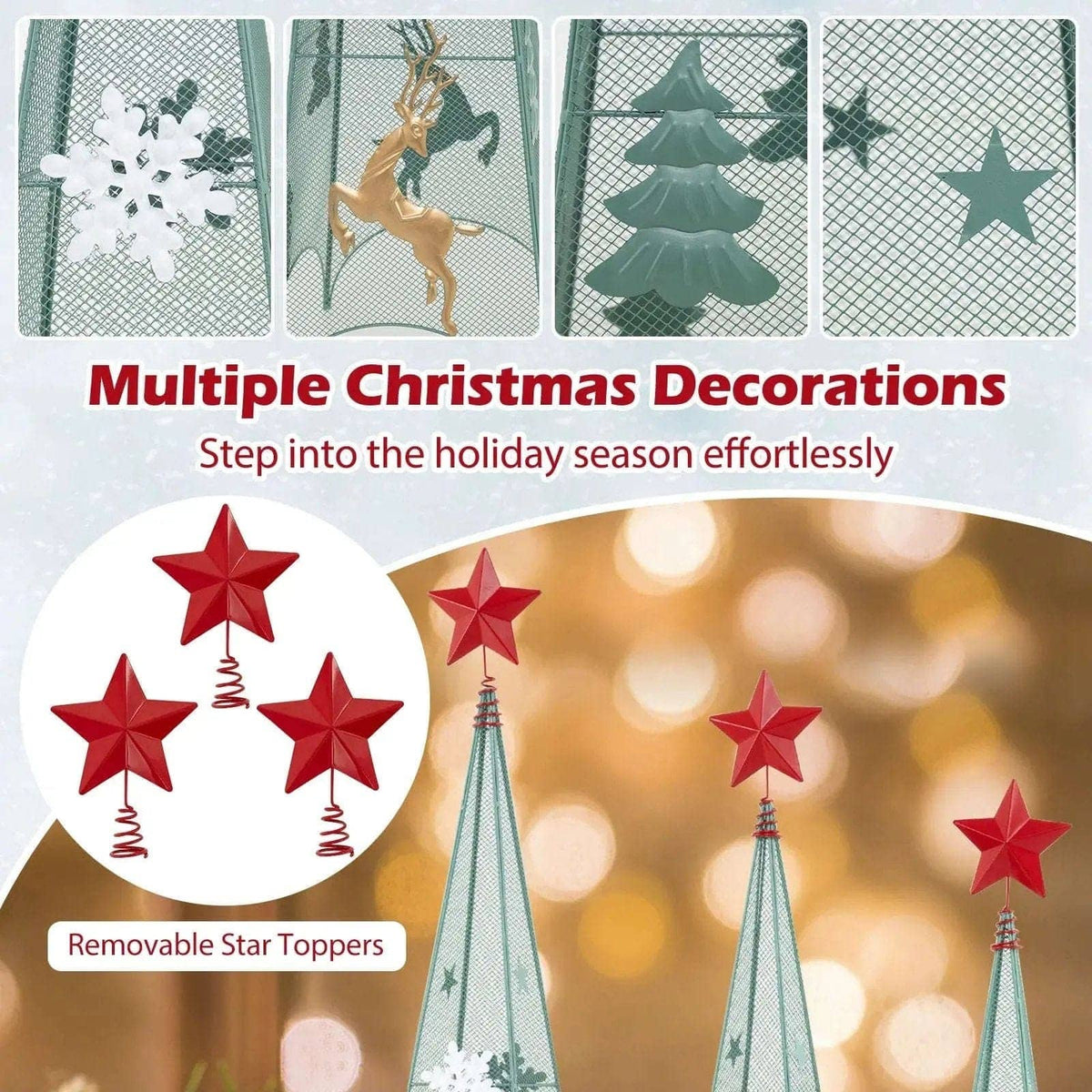 3/3.5/4 Feet Set of 3 Tower Shaped Christmas Trees with Removable Star Toppers DirectDeals Default Title Default Title-