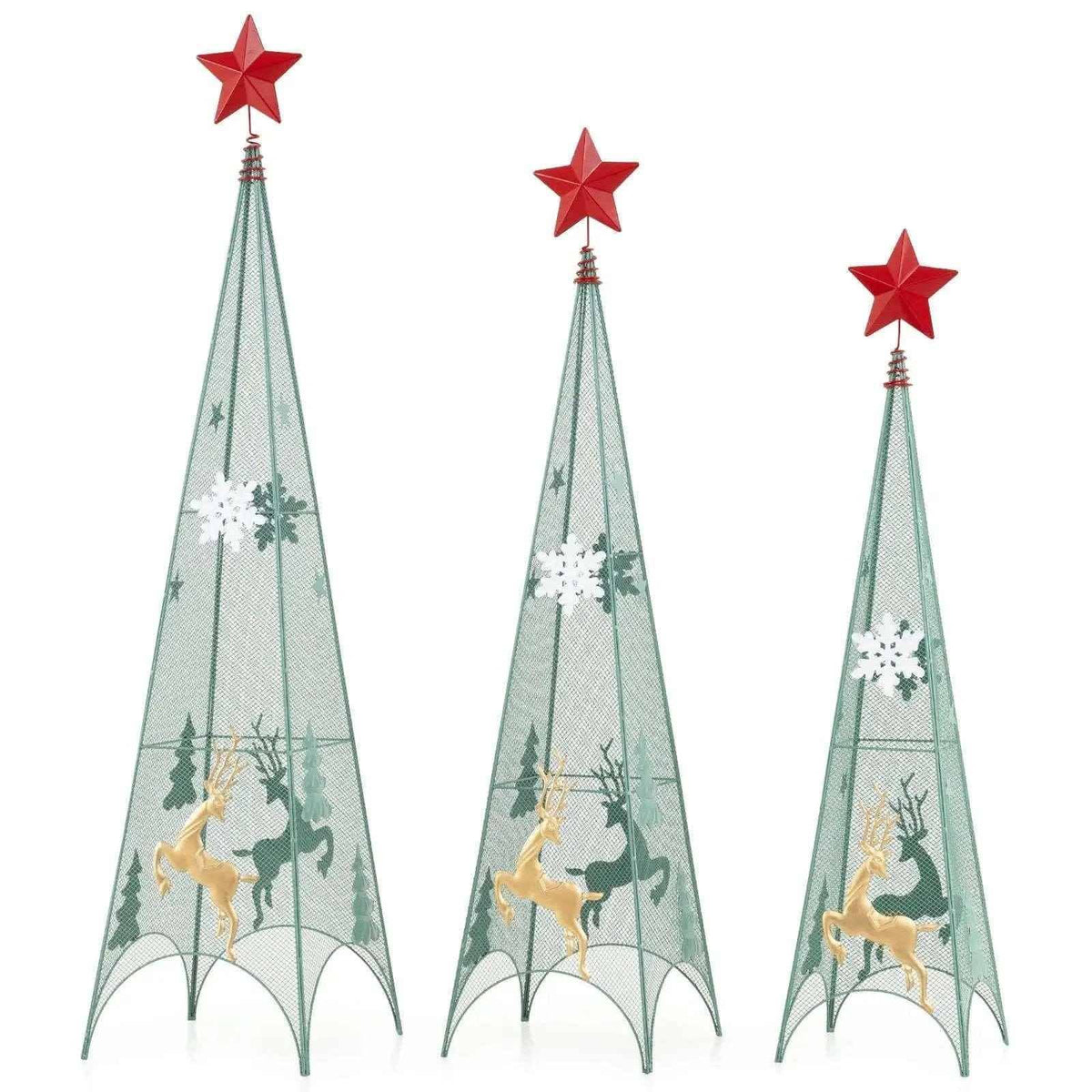 3/3.5/4 Feet Set of 3 Tower Shaped Christmas Trees with Removable Star Toppers