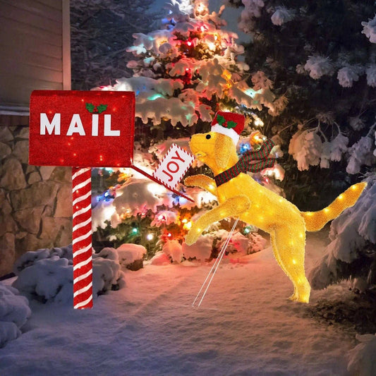 3.5 ft Christmas Mail Box with Dog and 120 Warm White LED Lights Cartsfy Inc.
