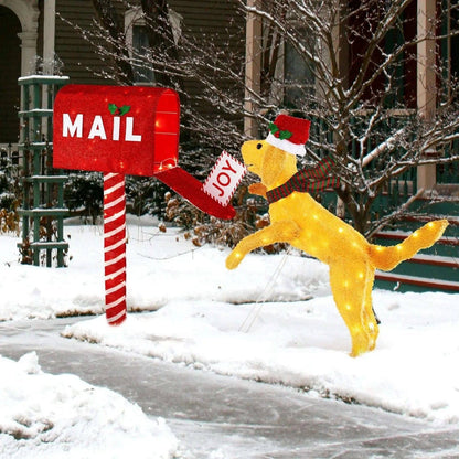 3.5 ft Christmas Mail Box with Dog and 120 Warm White LED Lights Cartsfy Inc.