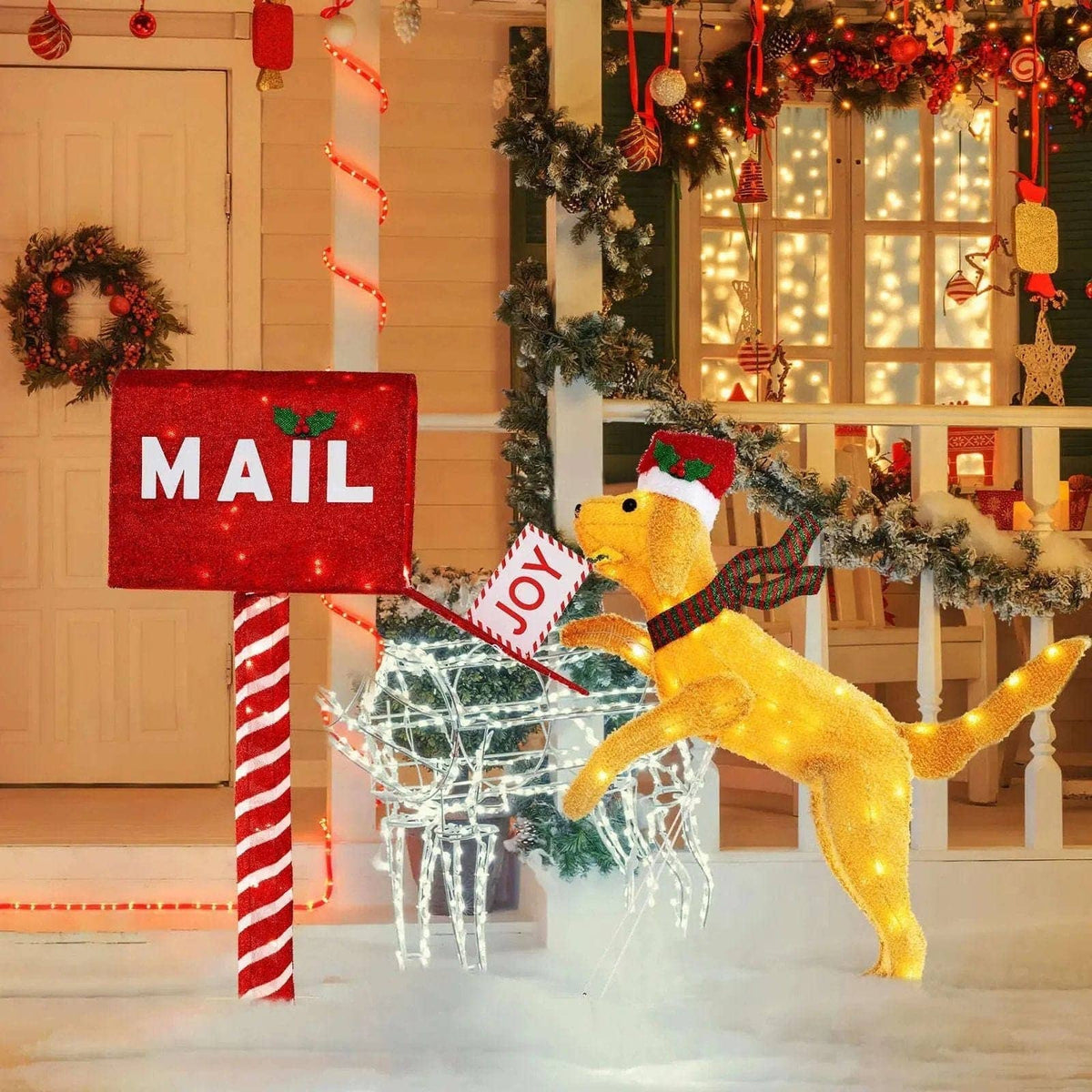 3.5 ft Christmas Mail Box with Dog and 120 Warm White LED Lights Cartsfy Inc.