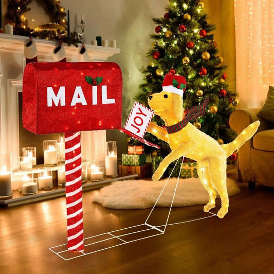 3.5 ft Christmas Mail Box with Dog and 120 Warm White LED Lights Cartsfy Inc.
