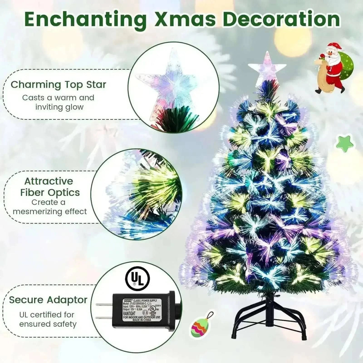 3 Feet Fiber Optic Christmas Tree with Branch Tips and Topper Star Cartsfy Inc.