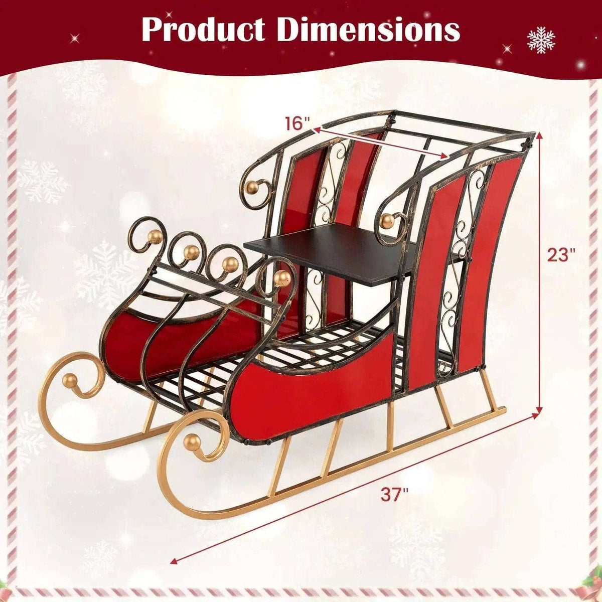 3 FT Christmas Metal Sleigh Decoration Santa Sleigh with 2-Tier Storage Shelf Cartsfy Inc.
