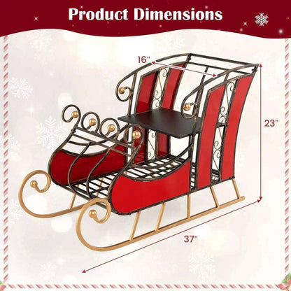 3 FT Christmas Metal Sleigh Decoration Santa Sleigh with 2-Tier Storage Shelf Cartsfy Inc.
