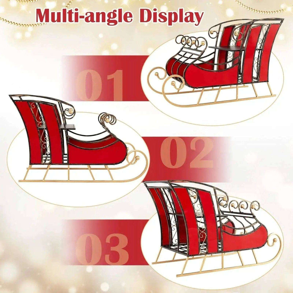 3 FT Christmas Metal Sleigh Decoration Santa Sleigh with 2-Tier Storage Shelf Cartsfy Inc.