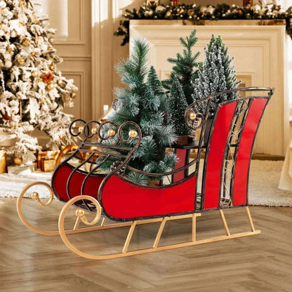 3 FT Christmas Metal Sleigh Decoration Santa Sleigh with 2-Tier Storage Shelf Cartsfy Inc.
