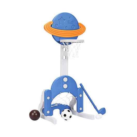 3 in 1 Height Adjustable Kids Basketball Hoop Set with Balls-Blue Cartsfy Inc.