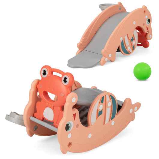 3-in-1 Kids Slide Rocking Horse Set Convertible Toddler Slide with Basketball Hoop-Pink Cartsfy Inc.