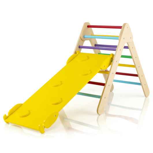3-in-1 Wooden Climbing Triangle Set Triangle Climber with Ramp-Multicolor Cartsfy Inc.