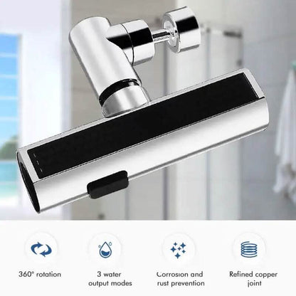 Sink faucet adapter with silver-and-chrome mount and black diffuser bar on a faucet