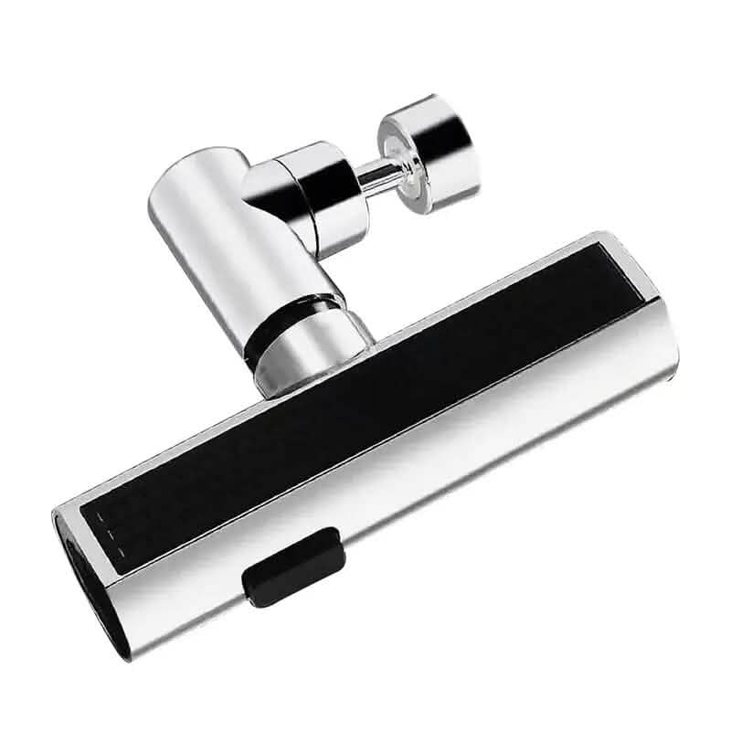 Sink faucet adapter with silver elbow mount and long rectangular black front diffuser