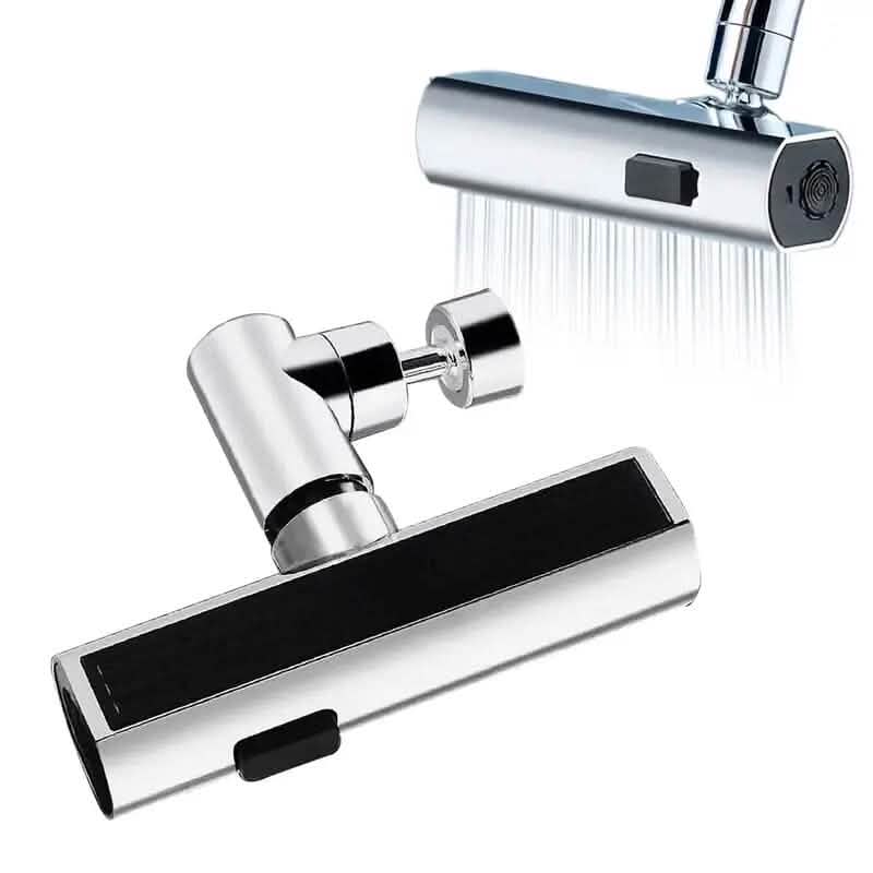 Sink faucet adapter with silver body, chrome fittings, and long black diffuser bar