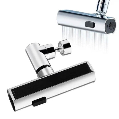 Sink faucet adapter with silver body, chrome fittings, and long black diffuser bar