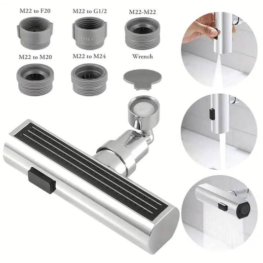 Sink faucet adapter set with threaded connector sleeves, wrench, and black panel control