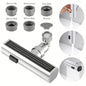 Sink faucet adapter set with threaded connector sleeves, wrench, and black panel control