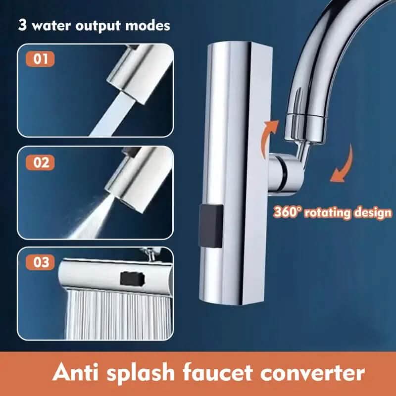 Sink faucet adapter with 3 water output modes and 360° rotating design shown