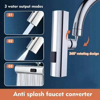 Sink faucet adapter with 3 water output modes and 360° rotating design shown