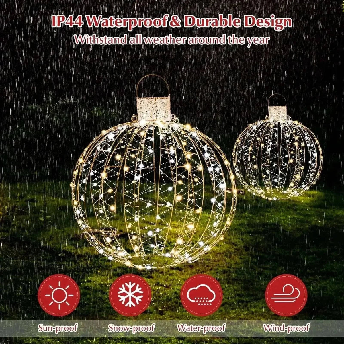3 Pack Christmas LED Light Balls with Cable Ties and 6 Stakes-Golden Cartsfy Inc.