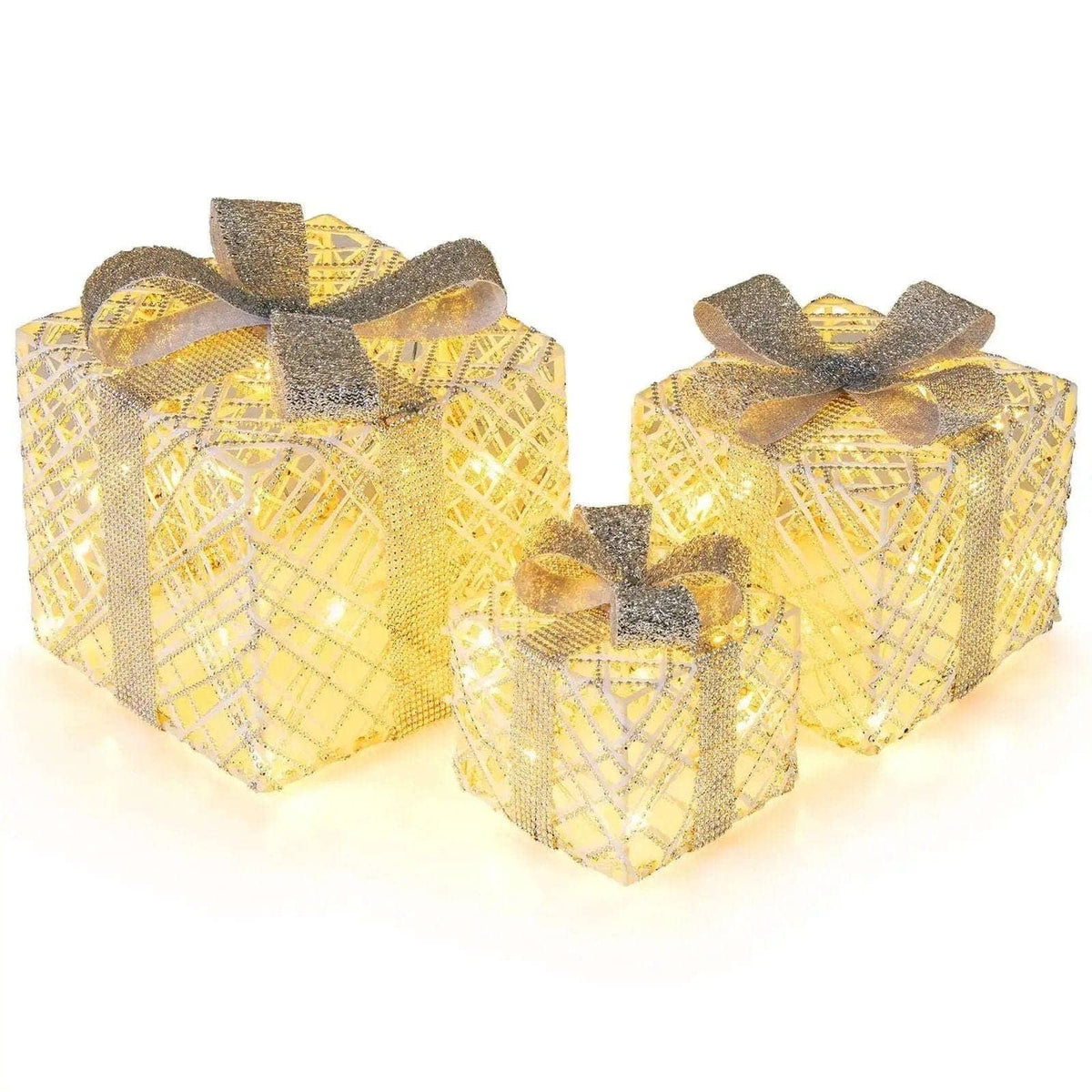 3 Pack Christmas Lighted Gift Box with 50 LED Lights and Detachable Bows Cartsfy Inc.