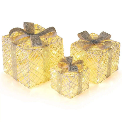3 Pack Christmas Lighted Gift Box with 50 LED Lights and Detachable Bows Cartsfy Inc.