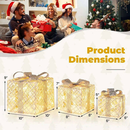 3 Pack Christmas Lighted Gift Box with 50 LED Lights and Detachable Bows Cartsfy Inc.
