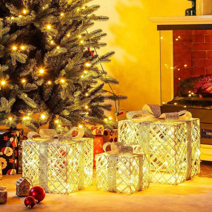 3 Pack Christmas Lighted Gift Box with 50 LED Lights and Detachable Bows Cartsfy Inc.