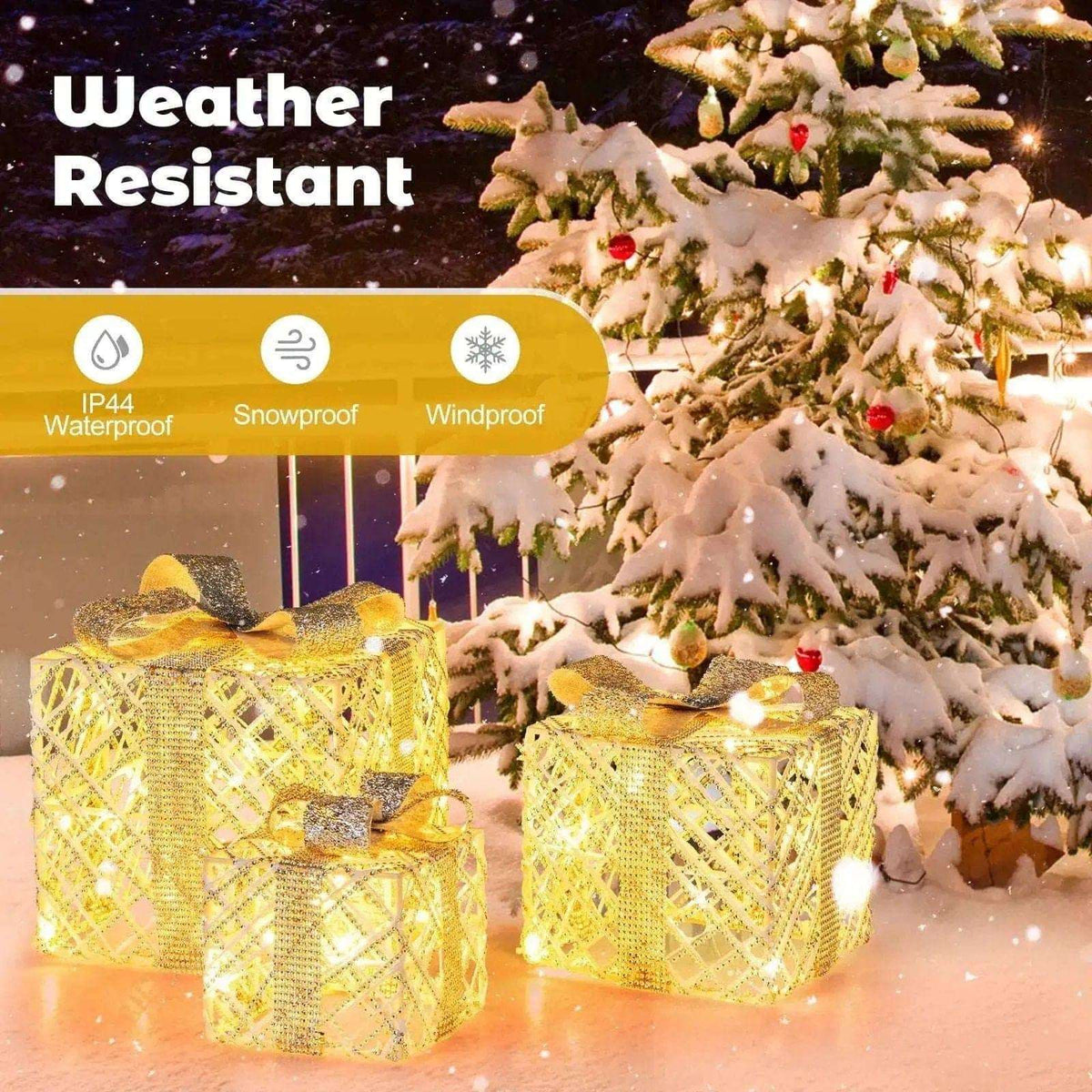 3 Pack Christmas Lighted Gift Box with 50 LED Lights and Detachable Bows Cartsfy Inc.