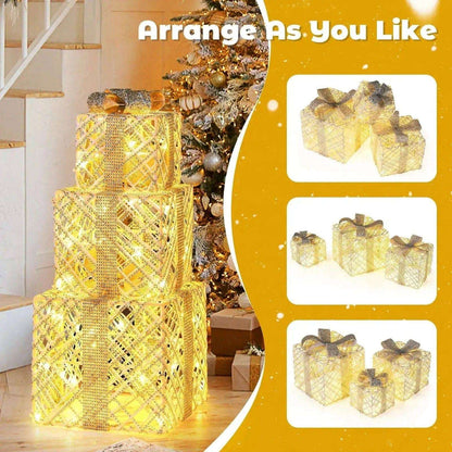 3 Pack Christmas Lighted Gift Box with 50 LED Lights and Detachable Bows Cartsfy Inc.