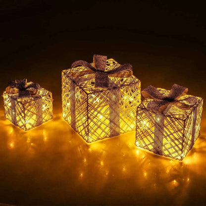 3 Pack Christmas Lighted Gift Boxes with 50 LED Lights