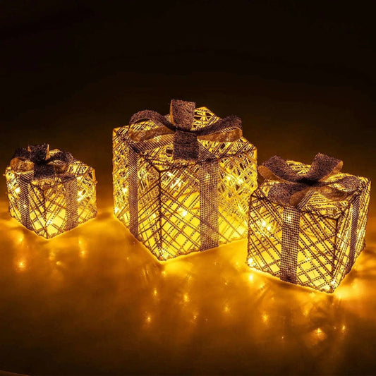 3 Pack Christmas Lighted Gift Box with 50 LED Lights and Detachable Bows Cartsfy Inc.