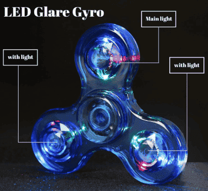 Blue LED fidget spinner glowing with multicolor light effects
