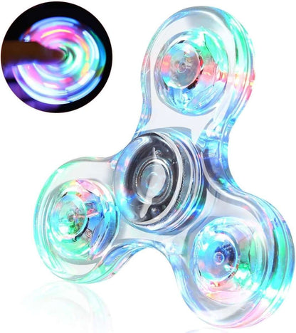 Light blue translucent LED fidget spinner with glowing circular LED bulbs