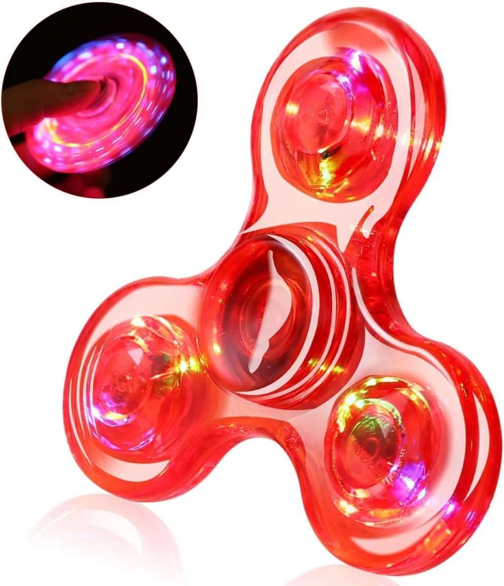 Red translucent LED fidget spinner with glowing circular LED bulbs