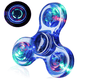 LED fidget spinner, blue translucent, glowing lights on three arms