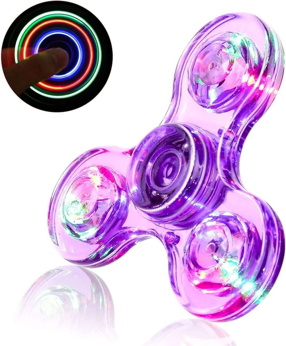 Purple translucent LED fidget spinner with glowing circular LED bulbs