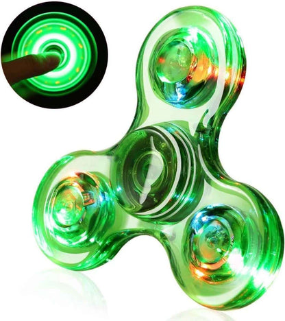 Green translucent LED fidget spinner with glowing circular LED bulbs
