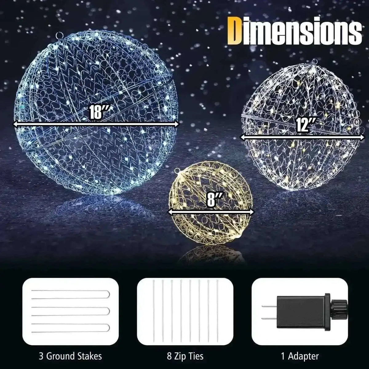 3 Pcs Lighted Christmas Balls Large Standing/Hanging Metal Sphere Lights with 435 LEDs Cartsfy Inc.