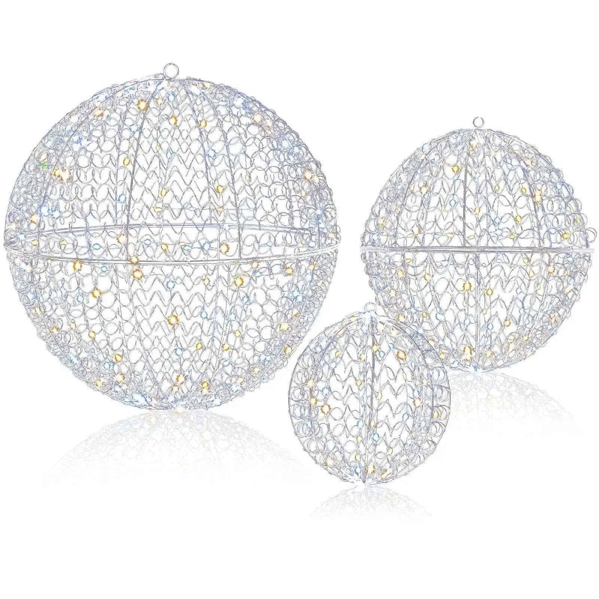 3 Pcs Lighted Christmas Balls Large Standing/Hanging Metal Sphere Lights with 435 LEDs