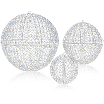 3 Pcs Lighted Christmas Balls Large Standing/Hanging Metal Sphere Lights with 435 LEDs
